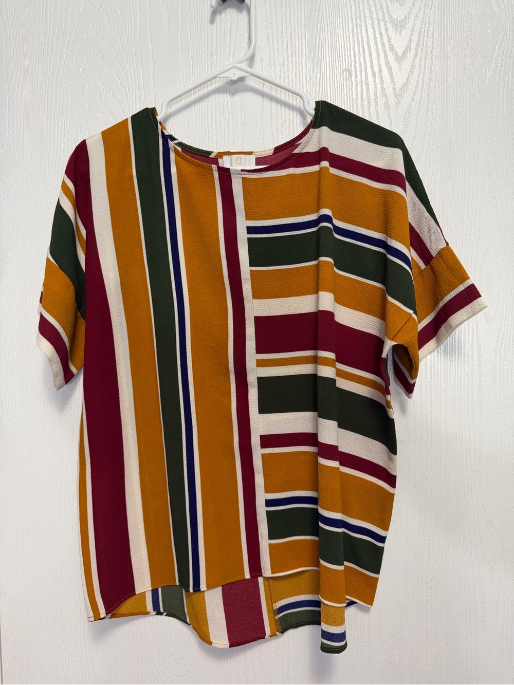 Color block Striped Multicolor Short Sleeve Top - Women